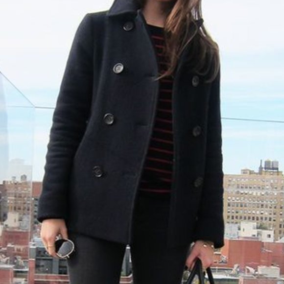 Jackets & Blazers - Wool Black Hooded Buttoned Peacoat S